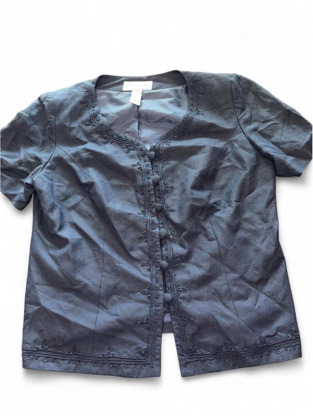 Vintage Jessica Howard Beaded Linen Blend Short Sleeve blouse size 16